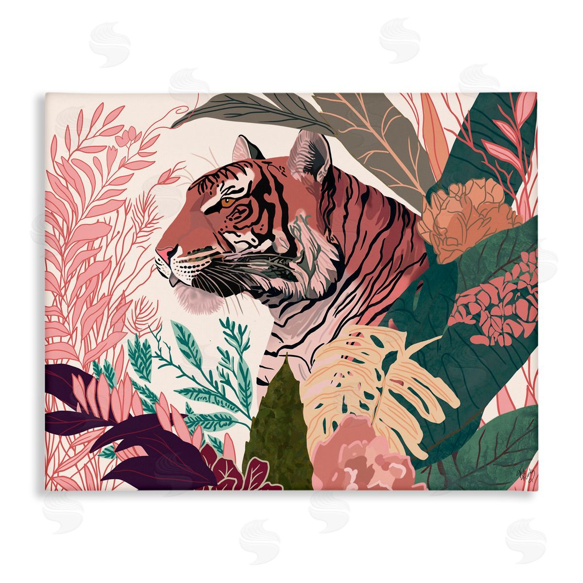 Tiger Peeking from Leaves Canvas Wall Art, Home Decor by Fab Funky