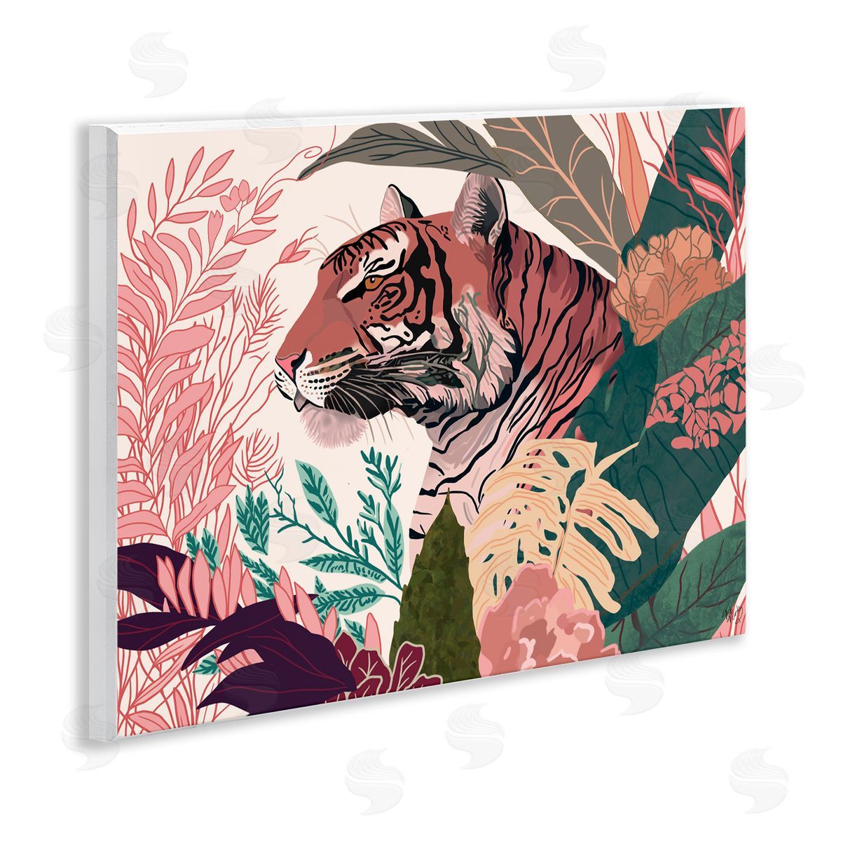 Tiger Peeking from Leaves Wood Plaque Wall Art, Home Decor by Fab Funky