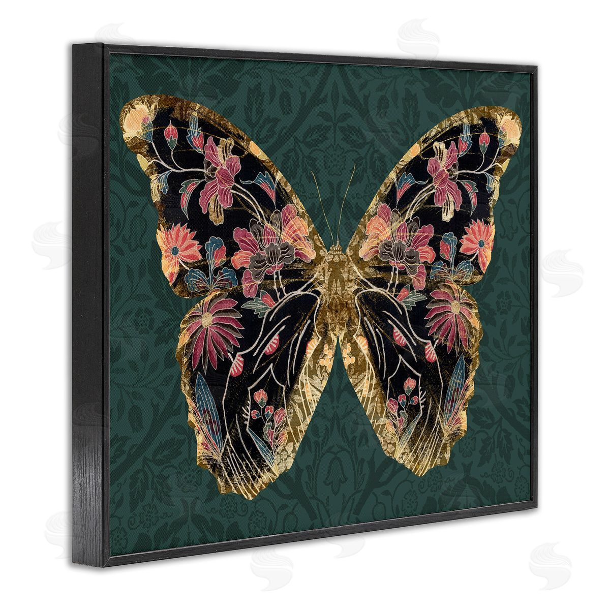 Botanical Pattern Butterfly Black Frame Print Wall Art, Home Decor by Victoria Barnes