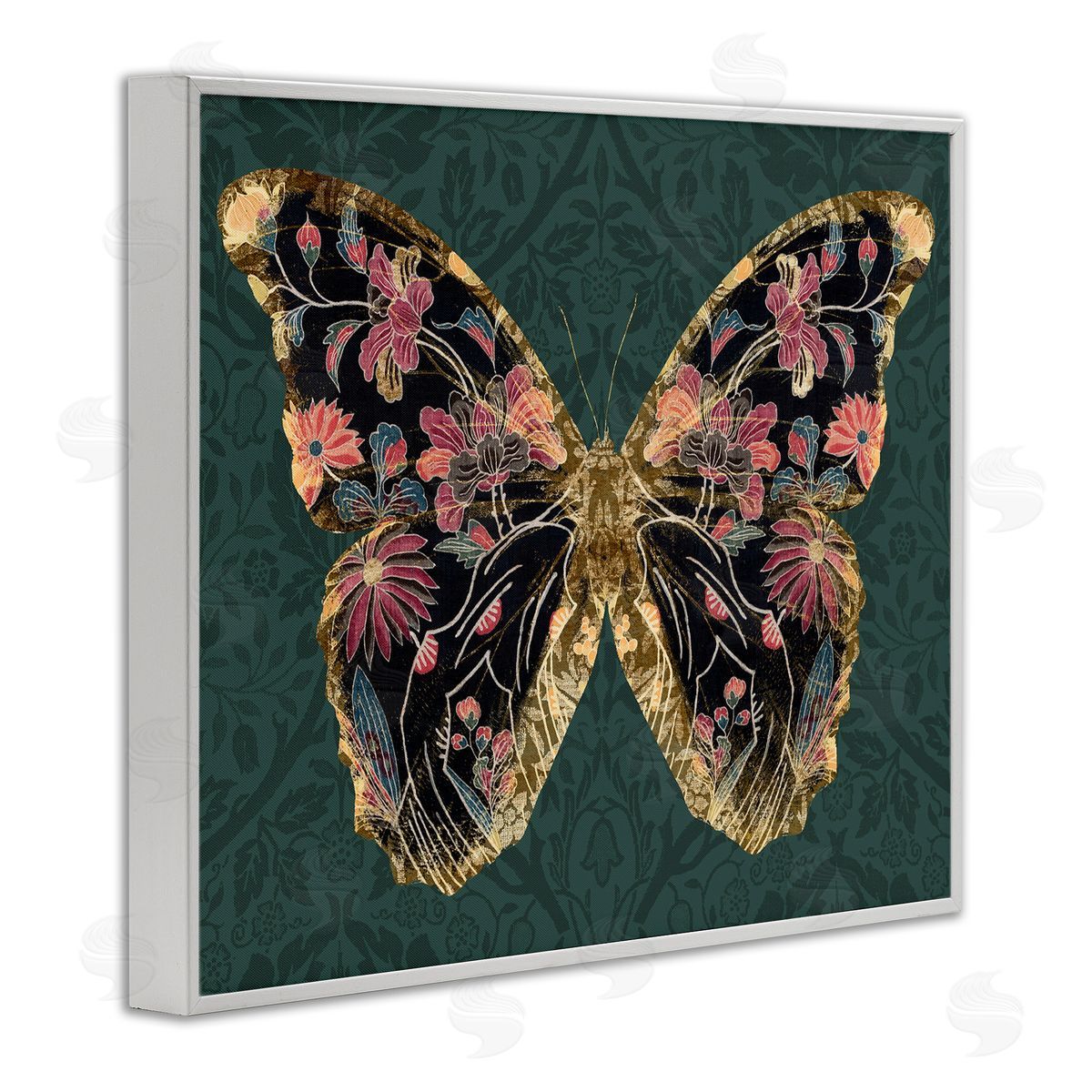 Botanical Pattern Butterfly White Frame Print Wall Art, Home Decor by Victoria Barnes