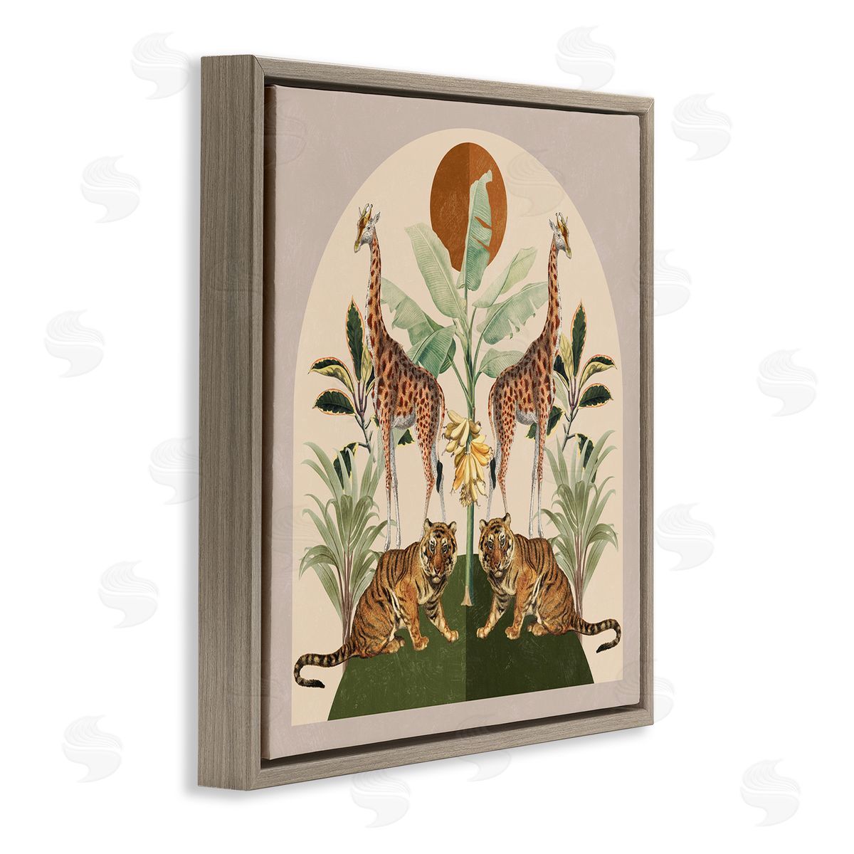 Jungle Animals Motif Brown Floating Frame Canvas Wall Art, Home Decor by Victoria Barnes