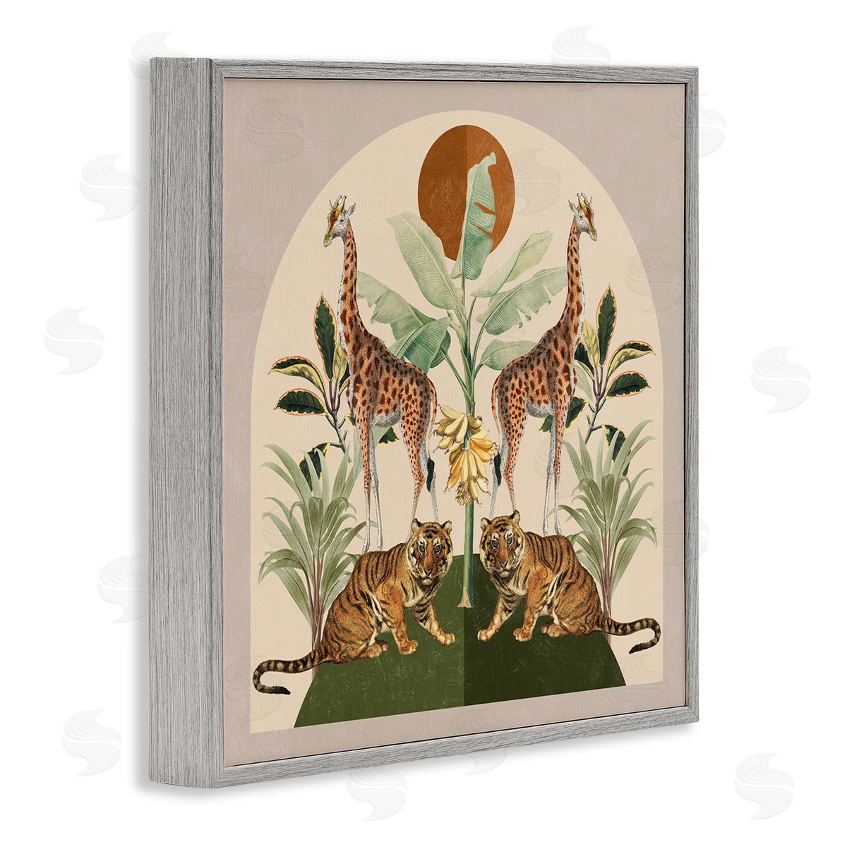 Jungle Animals Motif Grey Frame Print Wall Art, Home Decor by Victoria Barnes
