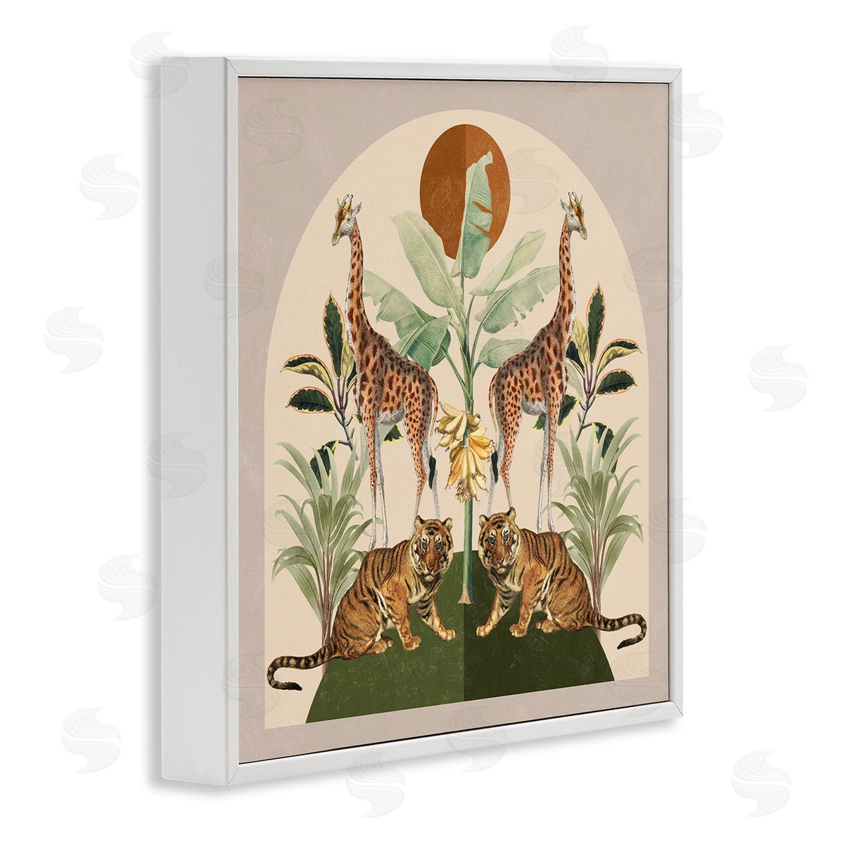 Jungle Animals Motif White Frame Print Wall Art, Home Decor by Victoria Barnes
