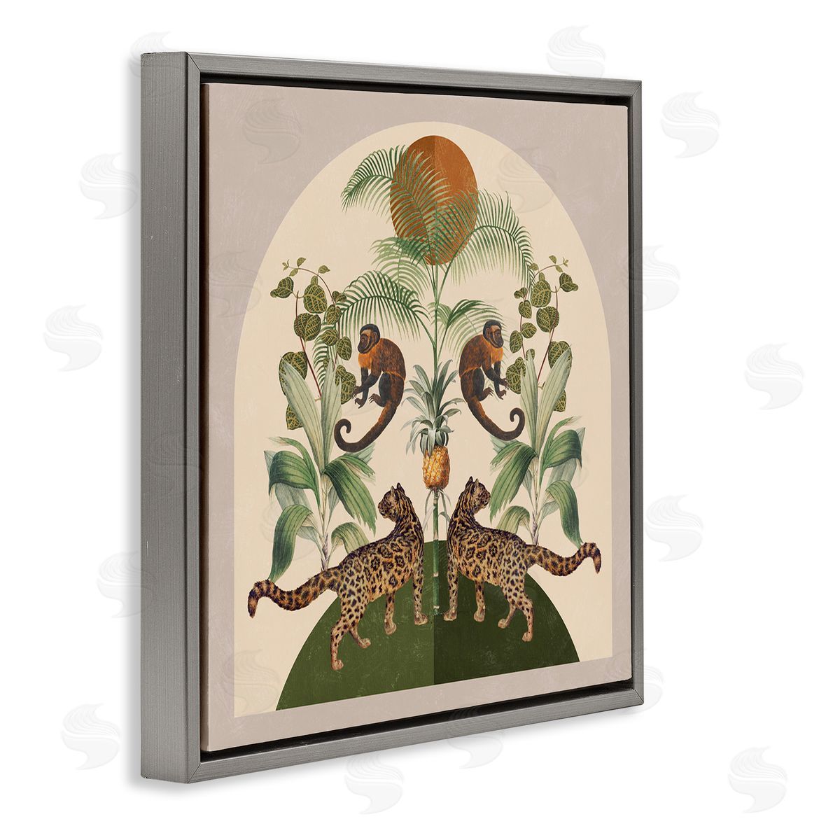Boho Jungle Animals Grey Floating Frame Canvas Wall Art, Home Decor by Victoria Barnes