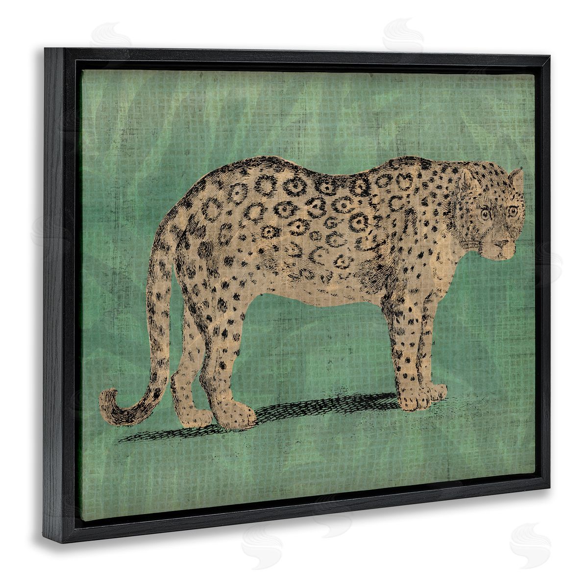 Traditional Cheetah on Green Black Floating Frame Canvas Wall Art, Home Decor by June Erica Vess