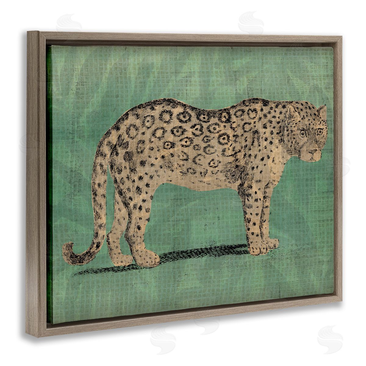 Traditional Cheetah on Green Brown Floating Frame Canvas Wall Art, Home Decor by June Erica Vess