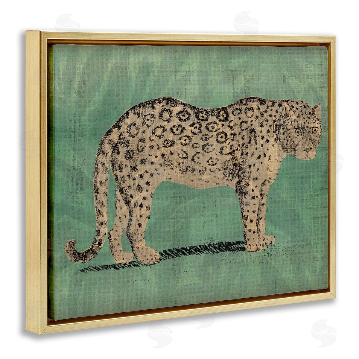 Traditional Cheetah on Green Gold Floating Frame Canvas Wall Art, Home Decor by June Erica Vess