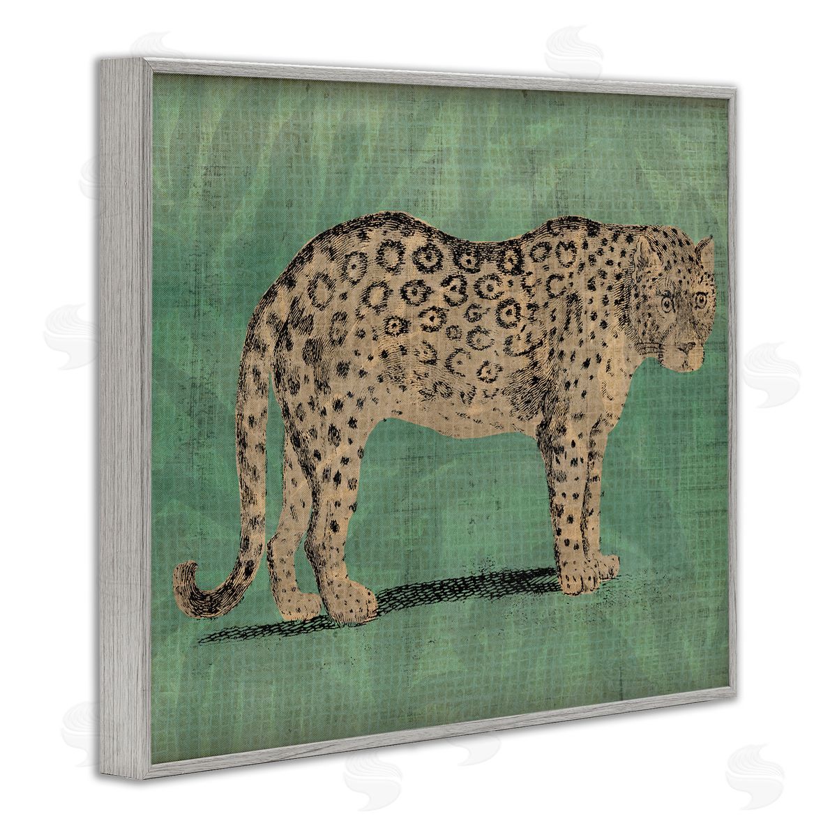 Traditional Cheetah on Green Grey Frame Print Wall Art, Home Decor by June Erica Vess