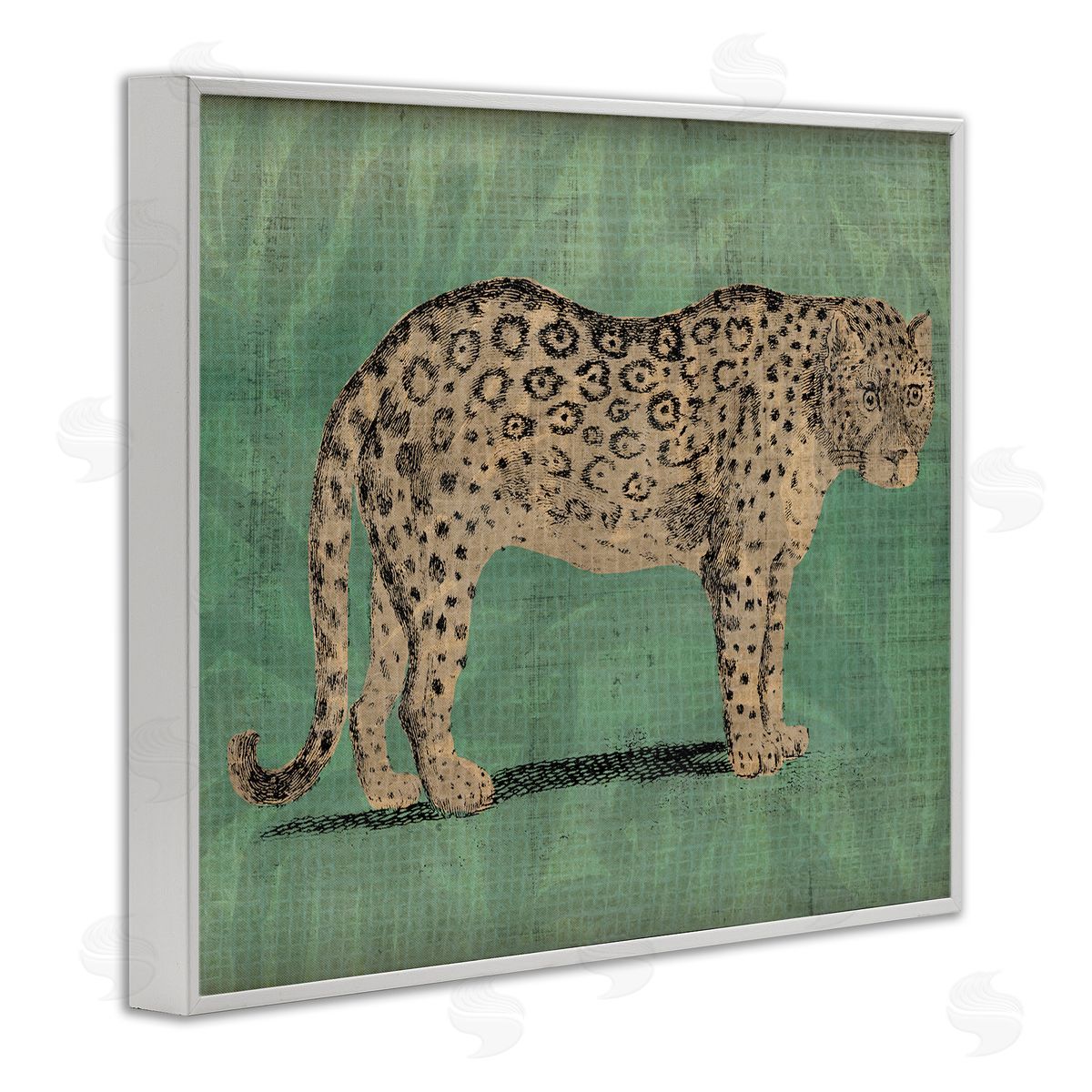 Traditional Cheetah on Green White Frame Print Wall Art, Home Decor by June Erica Vess