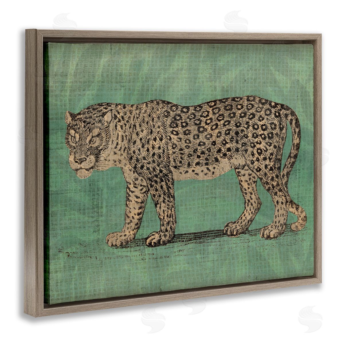 Fierce Leopard on Green Brown Floating Frame Canvas Wall Art, Home Decor by June Erica Vess