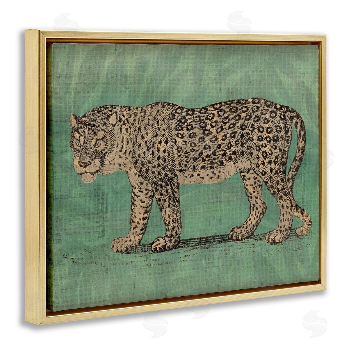 Fierce Leopard on Green Gold Floating Frame Canvas Wall Art, Home Decor by June Erica Vess