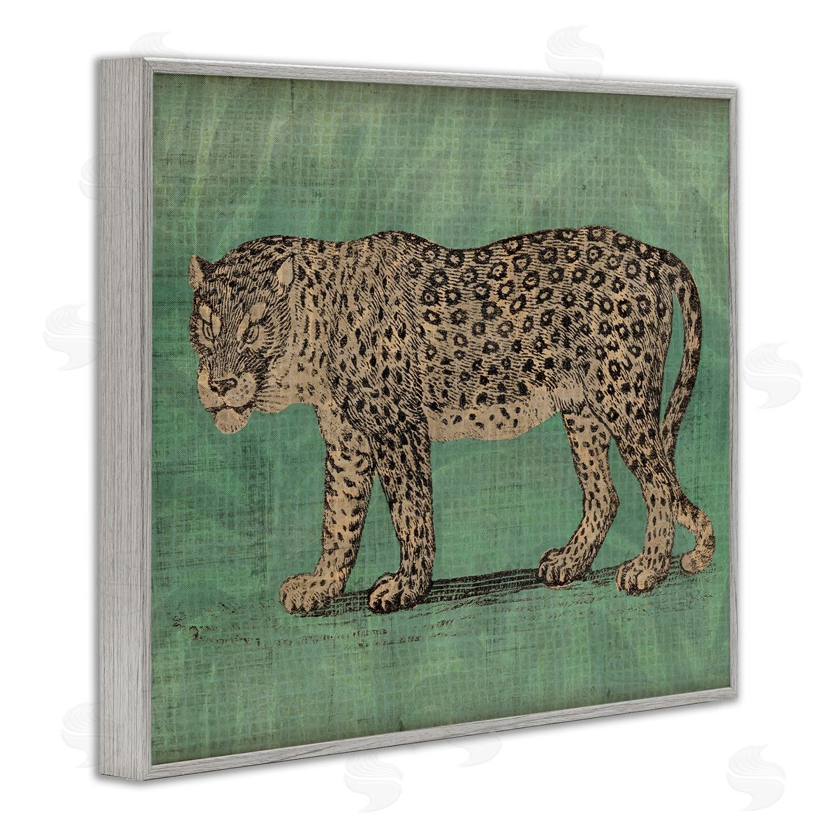 Fierce Leopard on Green Grey Frame Print Wall Art, Home Decor by June Erica Vess