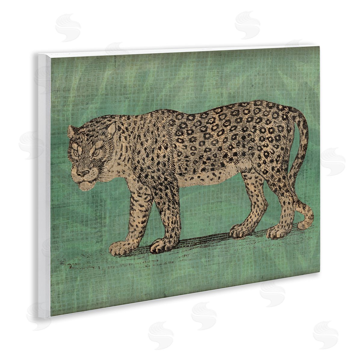 Fierce Leopard on Green Wood Plaque Wall Art, Home Decor by June Erica Vess