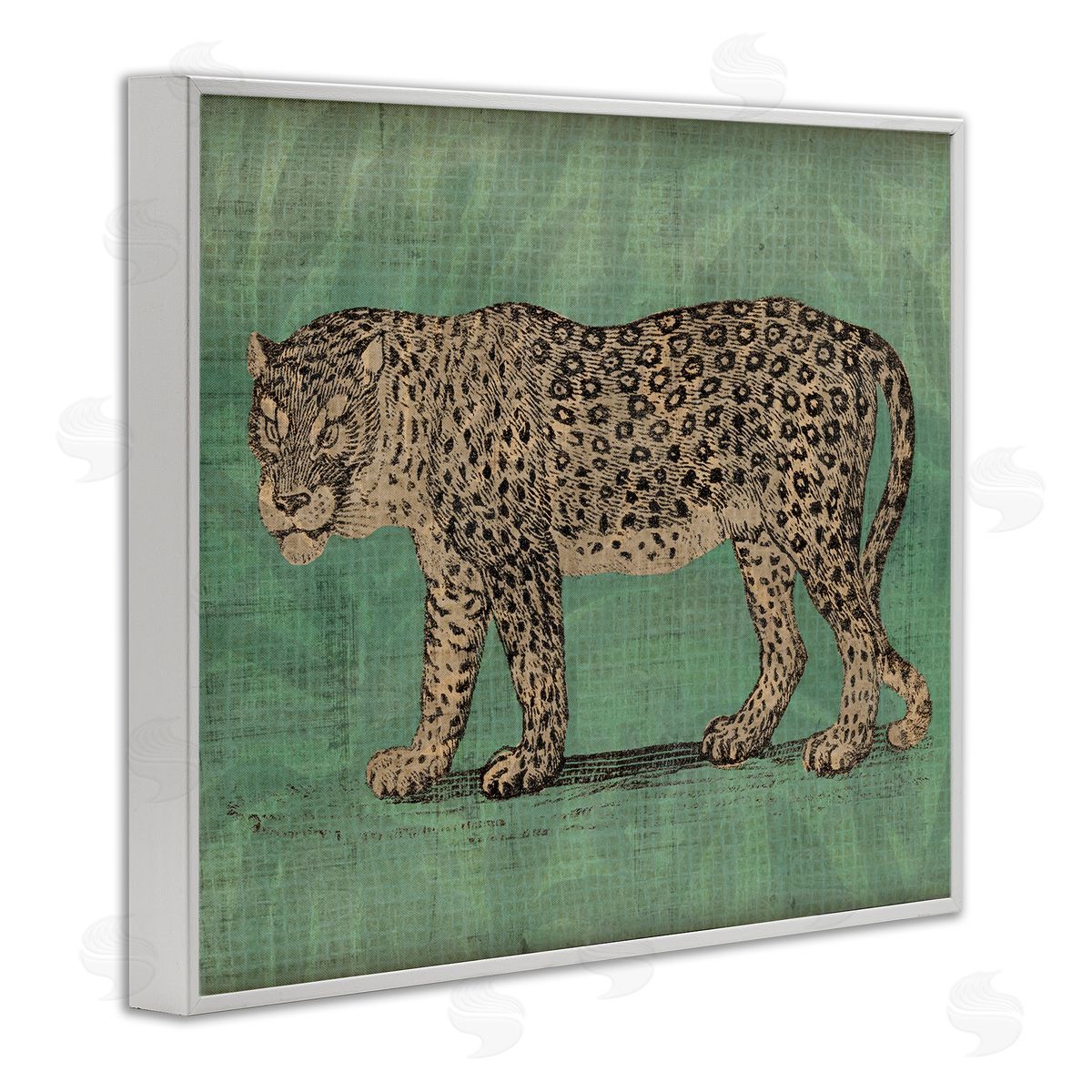 Fierce Leopard on Green White Frame Print Wall Art, Home Decor by June Erica Vess