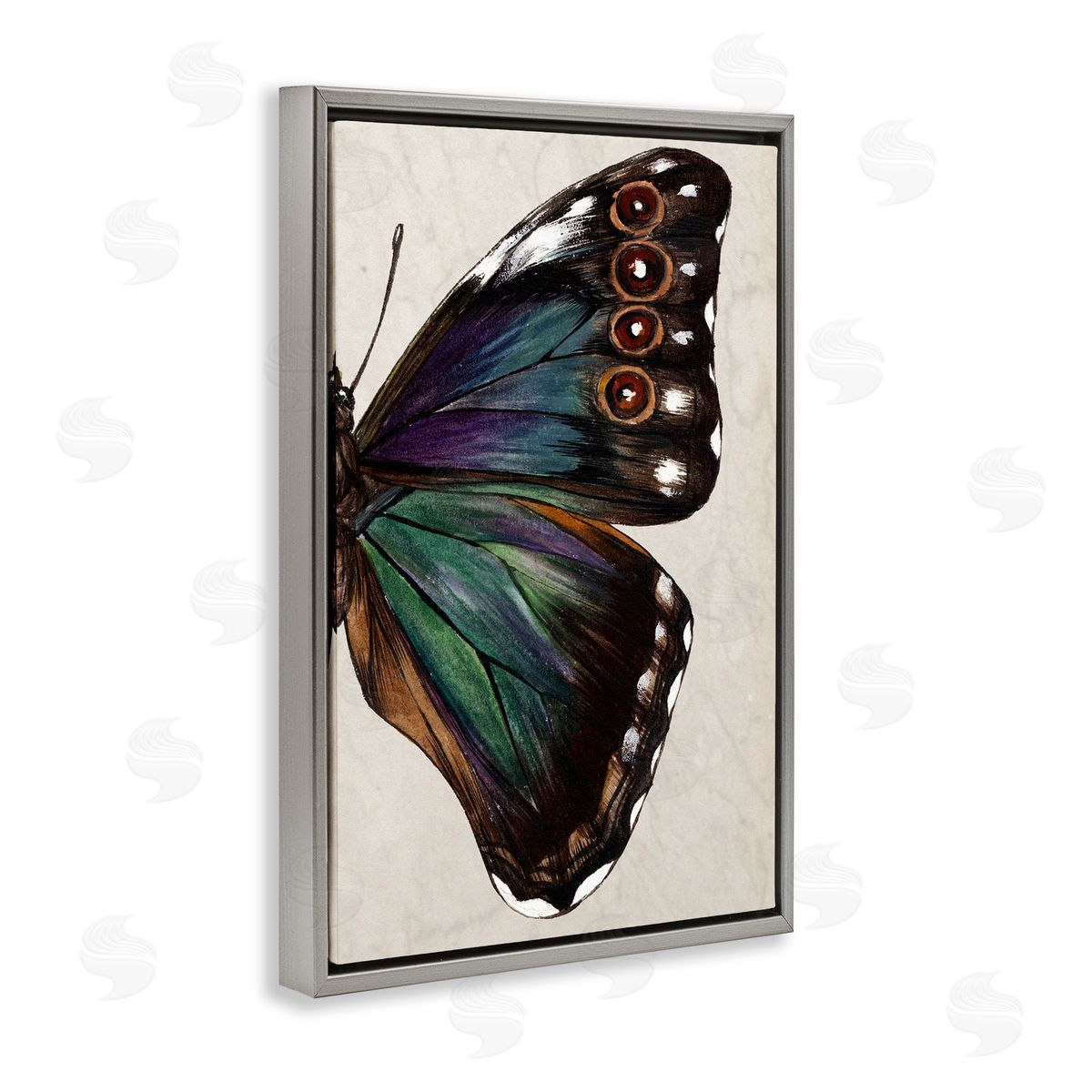 Classic Butterfly Wing Grey Floating Frame Canvas Wall Art, Home Decor by Melissa Wang