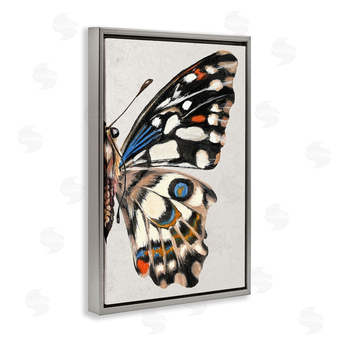 Butterfly Wing with Spots Grey Floating Frame Canvas Wall Art, Home Decor by Melissa Wang