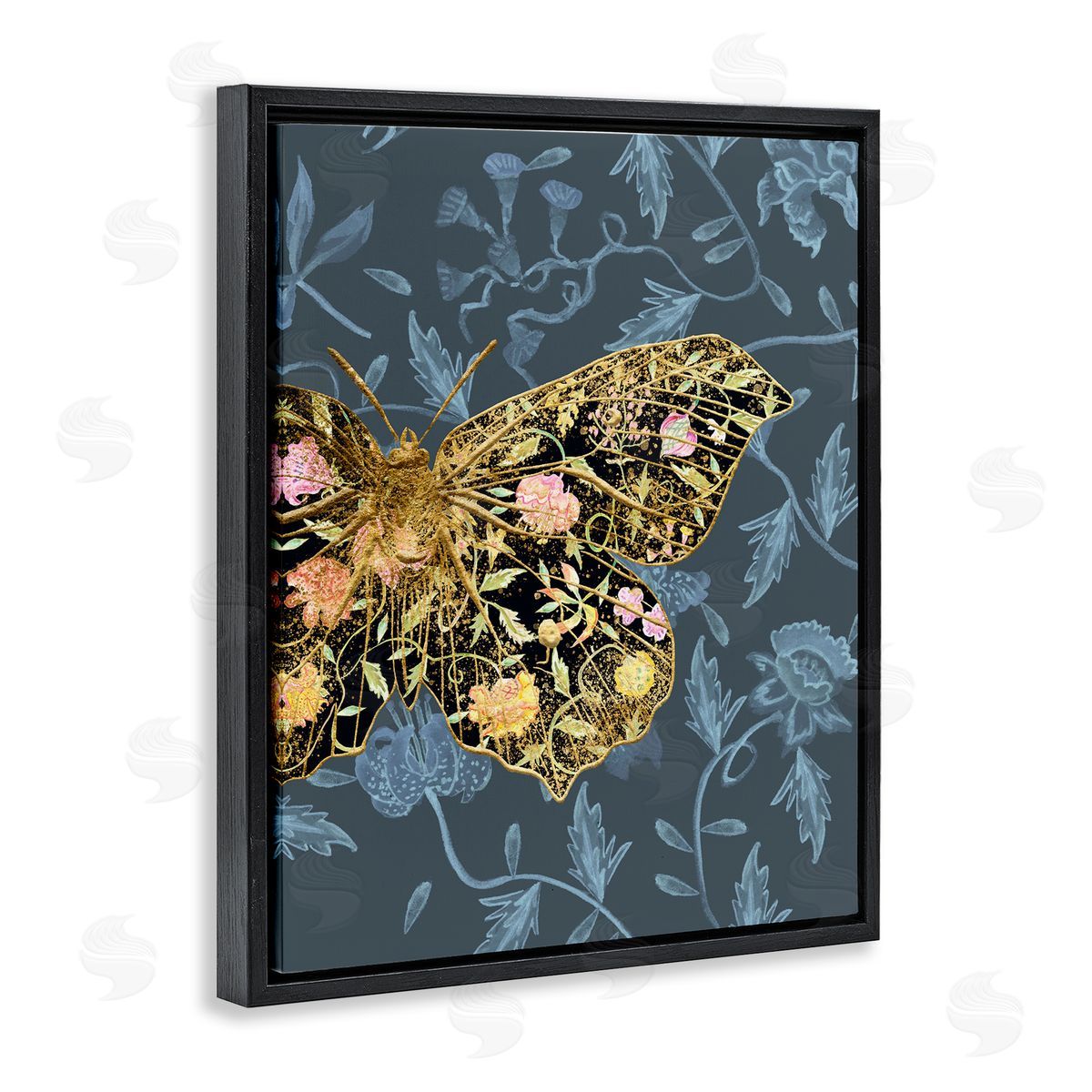 Blue and Gold Butterfly Black Floating Frame Canvas Wall Art, Home Decor by Melissa Wang