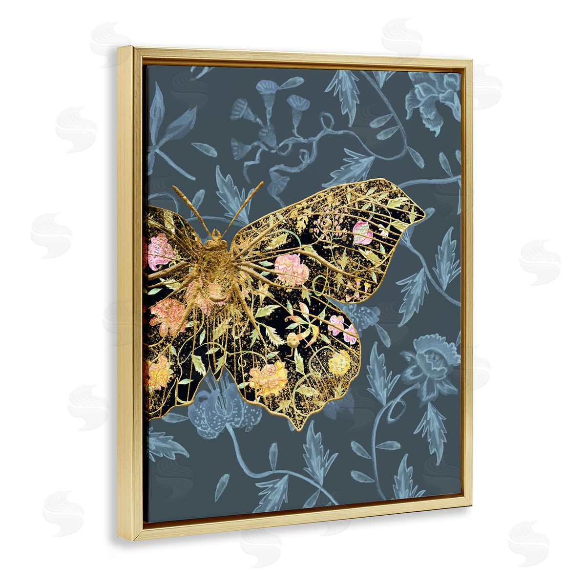 Blue and Gold Butterfly Gold Floating Frame Canvas Wall Art, Home Decor by Melissa Wang