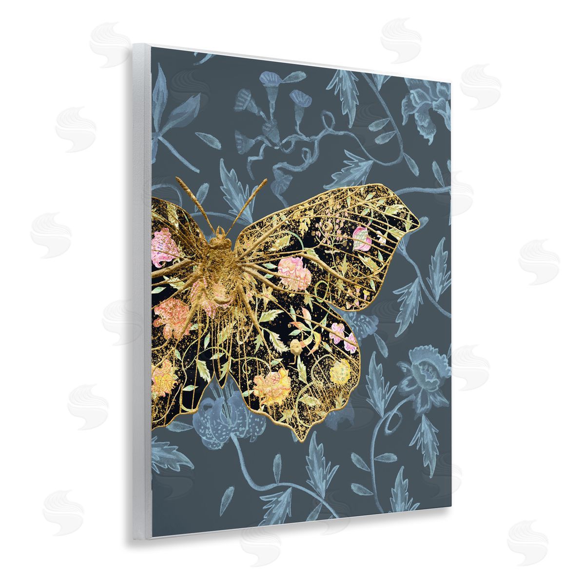 Blue and Gold Butterfly Wood Plaque Wall Art, Home Decor by Melissa Wang