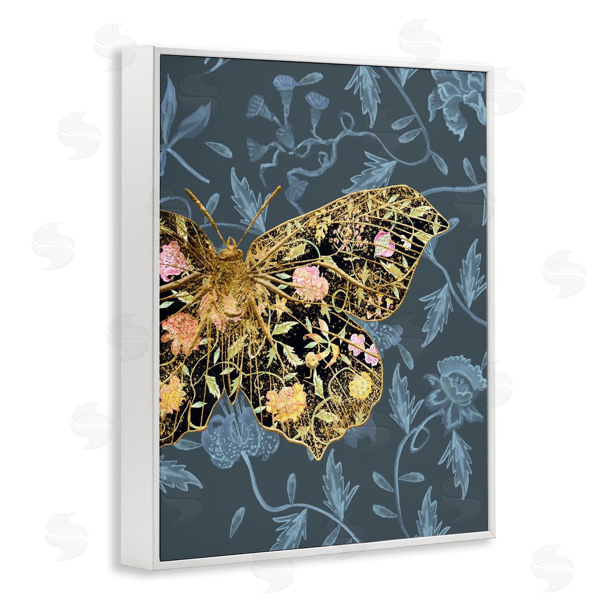 Blue and Gold Butterfly White Frame Print Wall Art, Home Decor by Melissa Wang