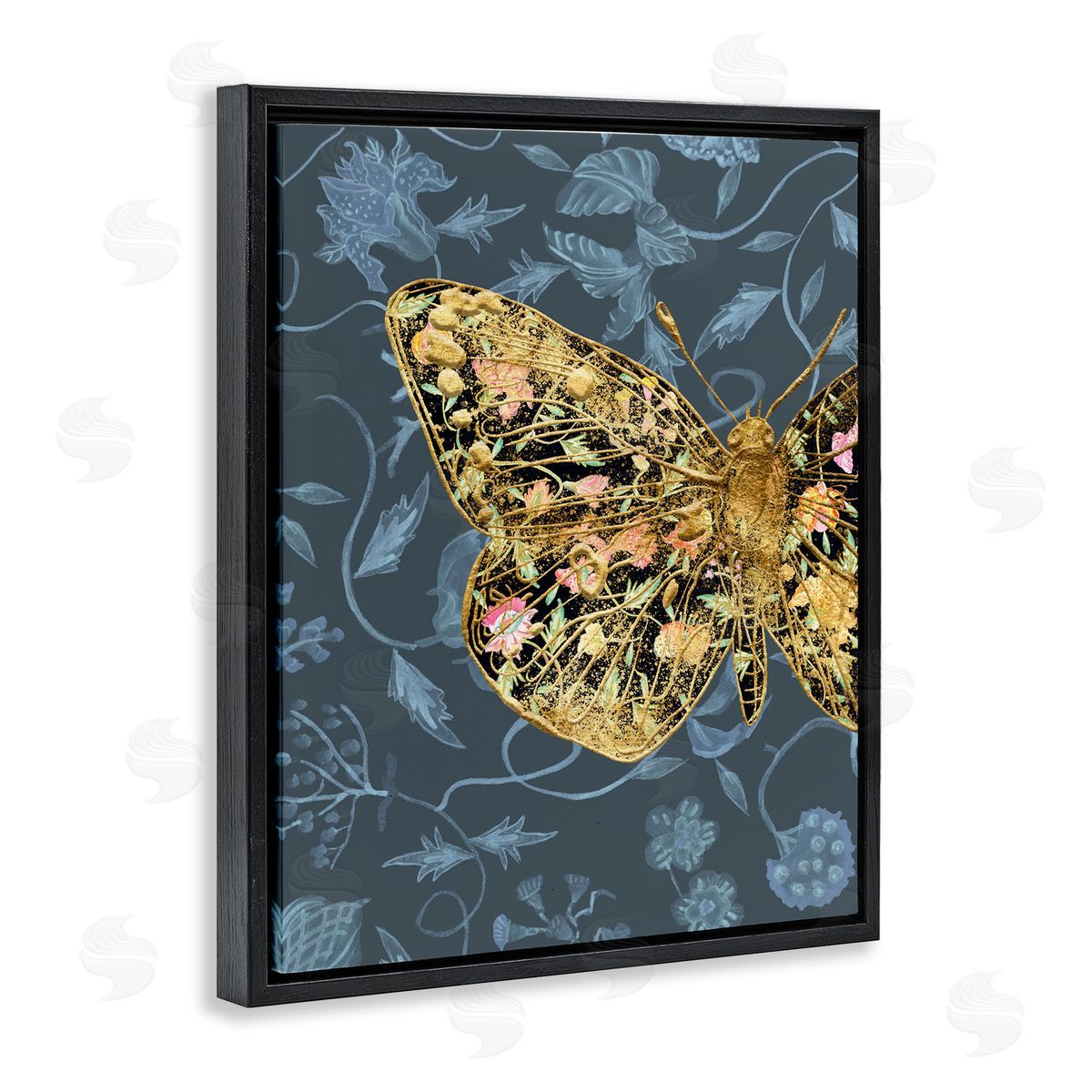 Glam Traditional Butterfly Black Floating Frame Canvas Wall Art, Home Decor by Melissa Wang