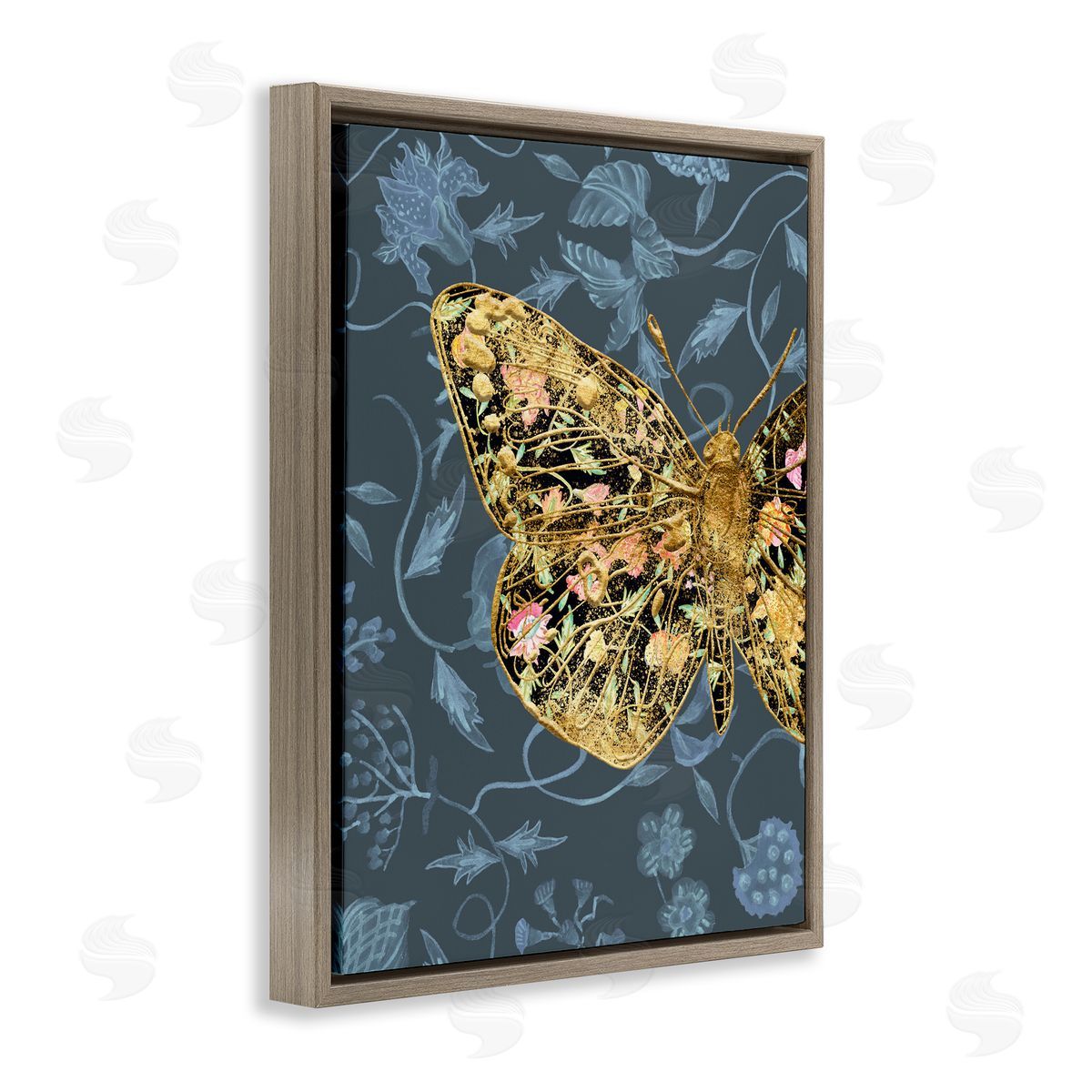 Glam Traditional Butterfly Brown Floating Frame Canvas Wall Art, Home Decor by Melissa Wang