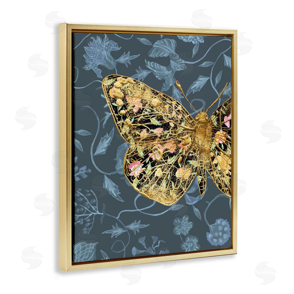 Glam Traditional Butterfly Gold Floating Frame Canvas Wall Art, Home Decor by Melissa Wang