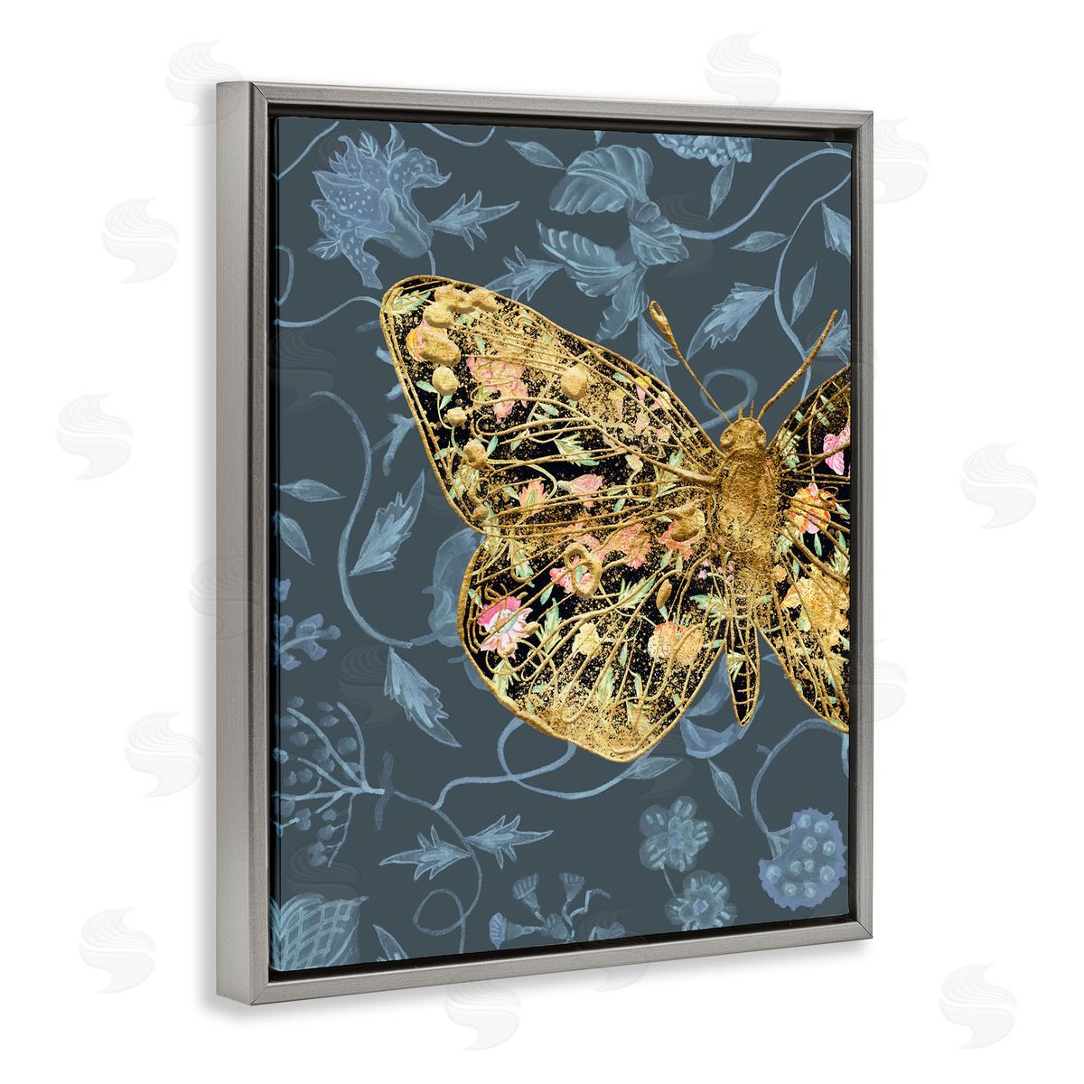 Glam Traditional Butterfly Grey Floating Frame Canvas Wall Art, Home Decor by Melissa Wang