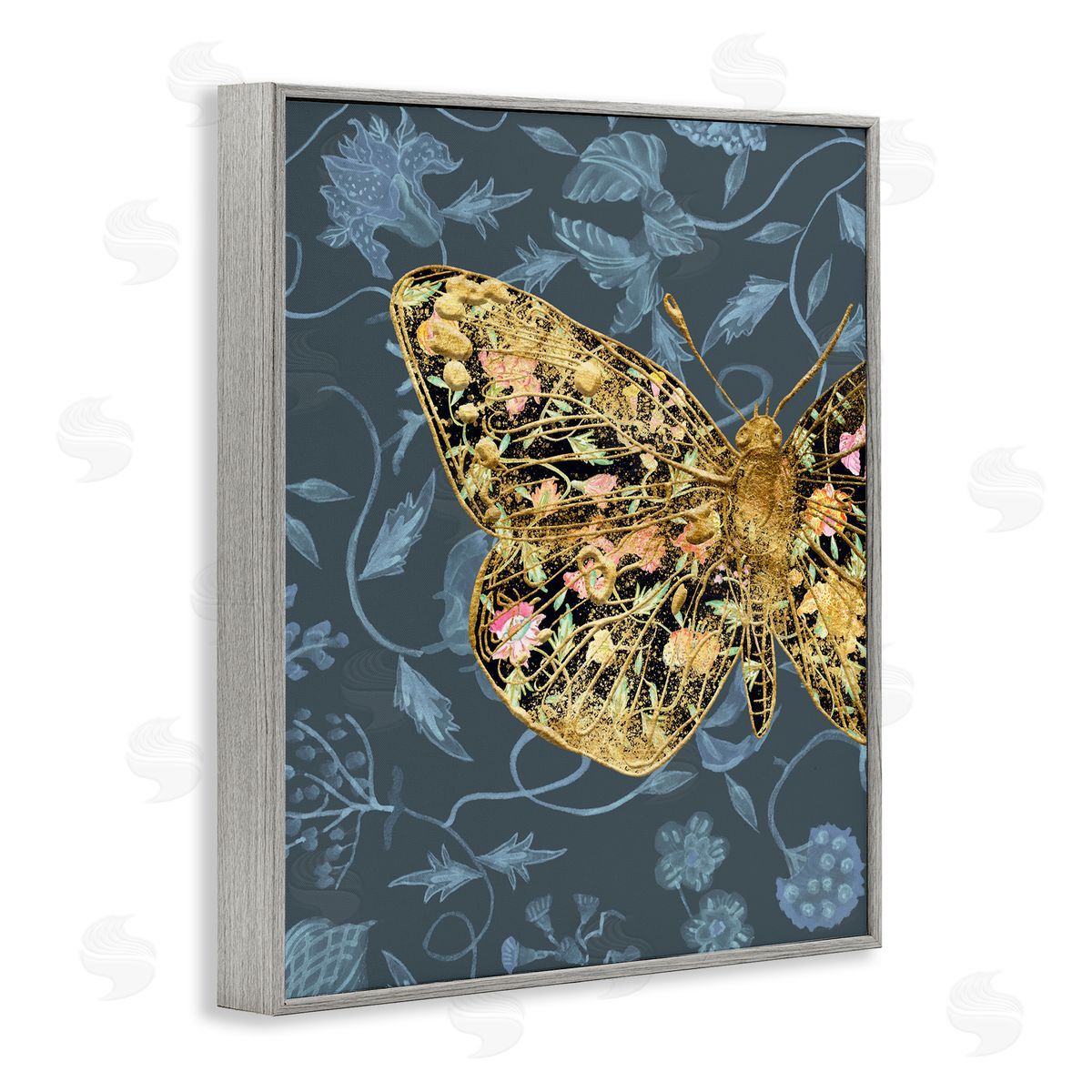 Glam Traditional Butterfly Grey Frame Print Wall Art, Home Decor by Melissa Wang