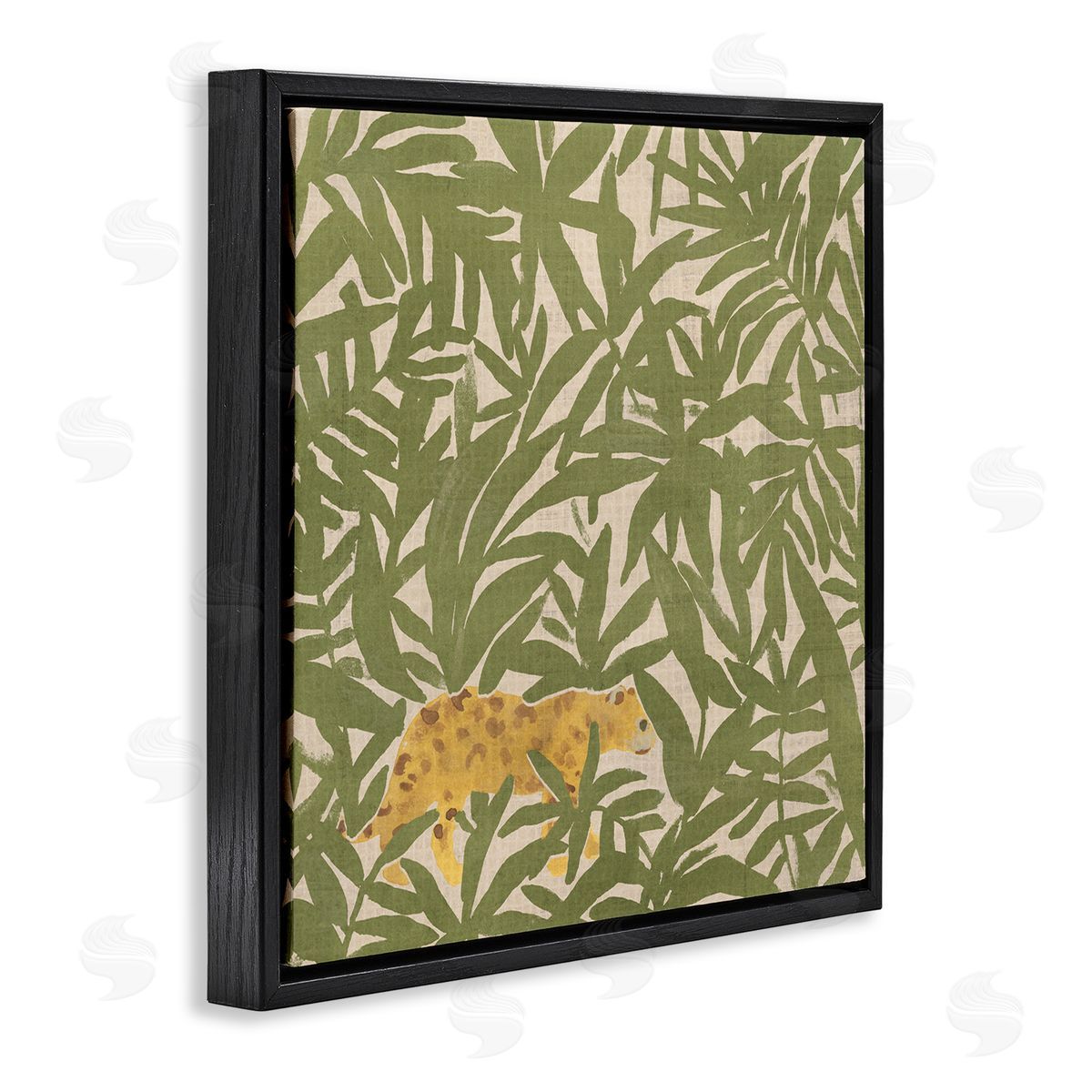 Prowling Cheetah in Plants Black Floating Frame Canvas Wall Art, Home Decor by June Erica Vess
