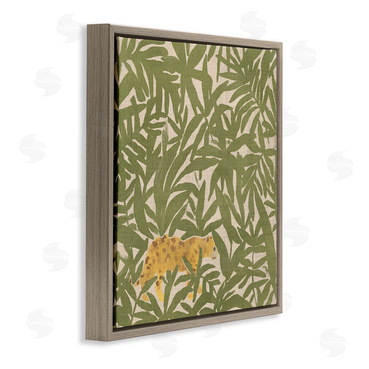 Prowling Cheetah in Plants Brown Floating Frame Canvas Wall Art, Home Decor by June Erica Vess