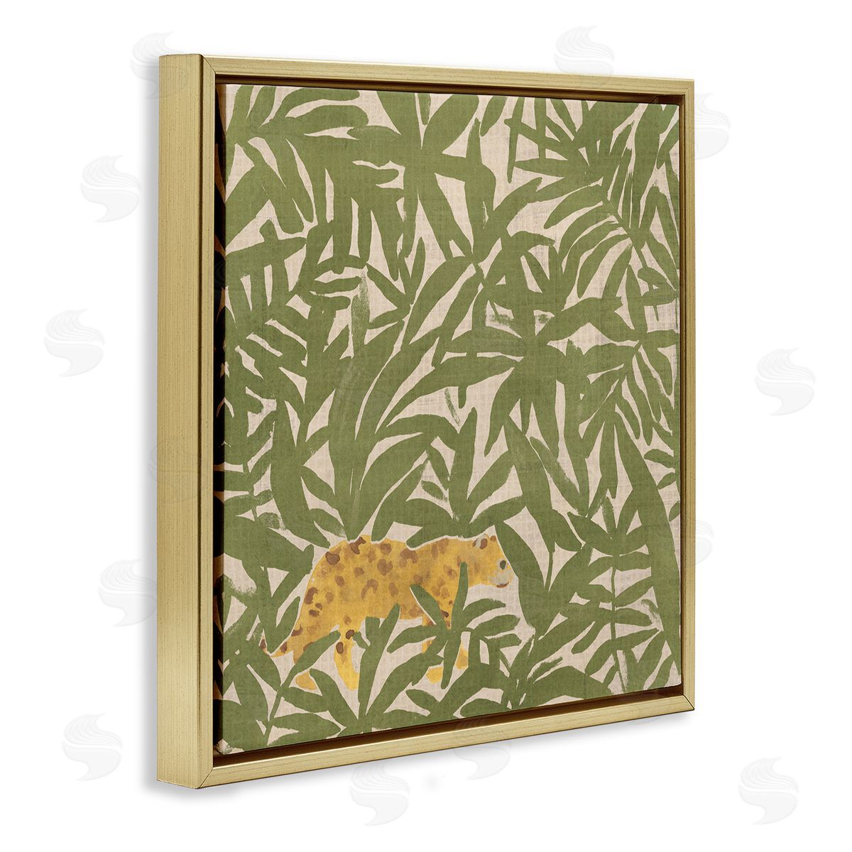 Prowling Cheetah in Plants Gold Floating Frame Canvas Wall Art, Home Decor by June Erica Vess