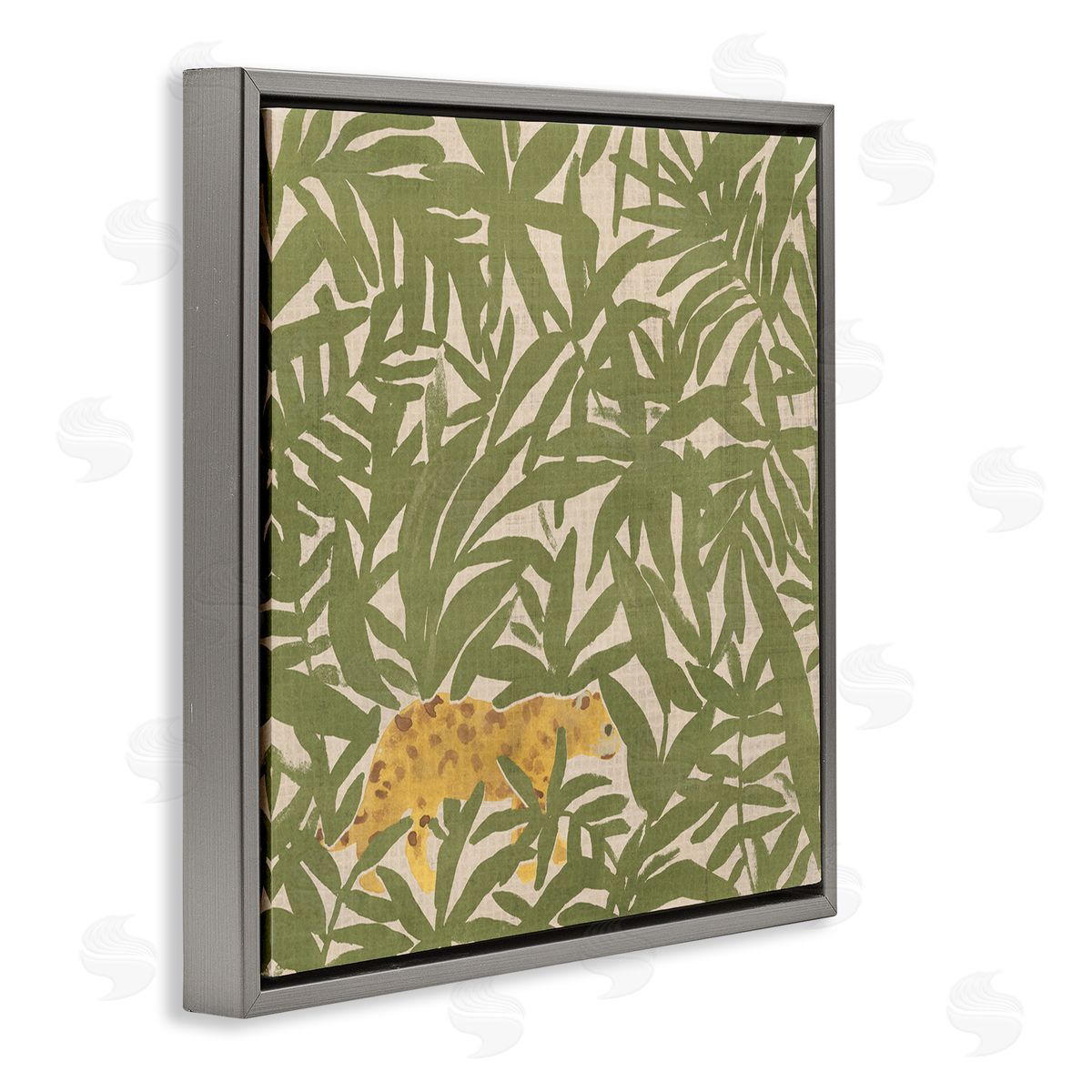 Prowling Cheetah in Plants Grey Floating Frame Canvas Wall Art, Home Decor by June Erica Vess