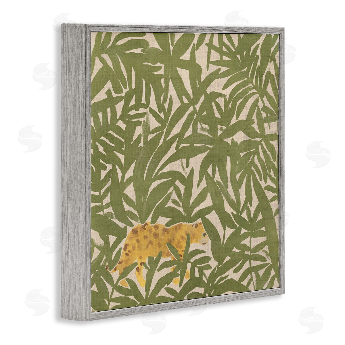 Prowling Cheetah in Plants Grey Frame Print Wall Art, Home Decor by June Erica Vess