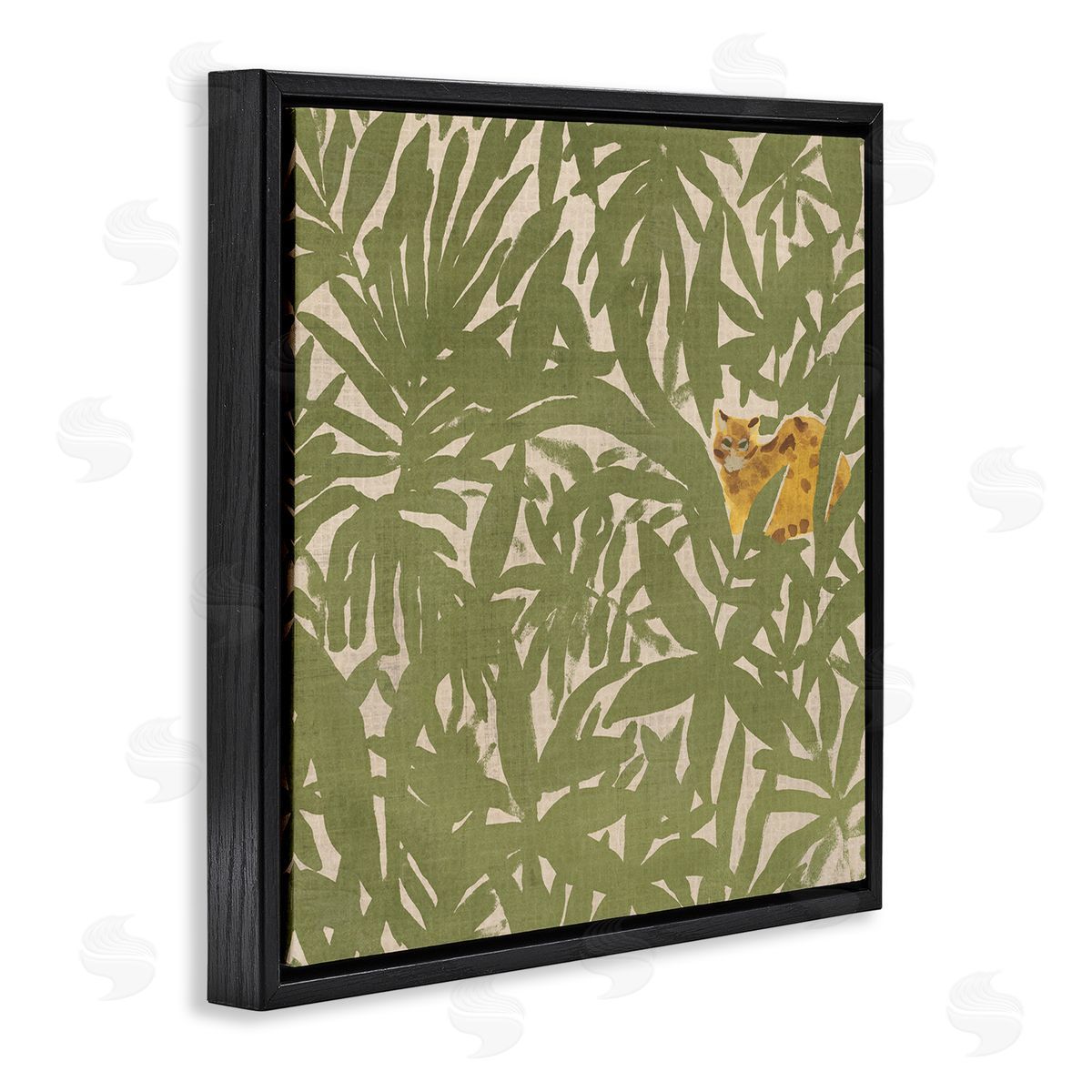 Hiding Cheetah Palm Plants Black Floating Frame Canvas Wall Art, Home Decor by June Erica Vess
