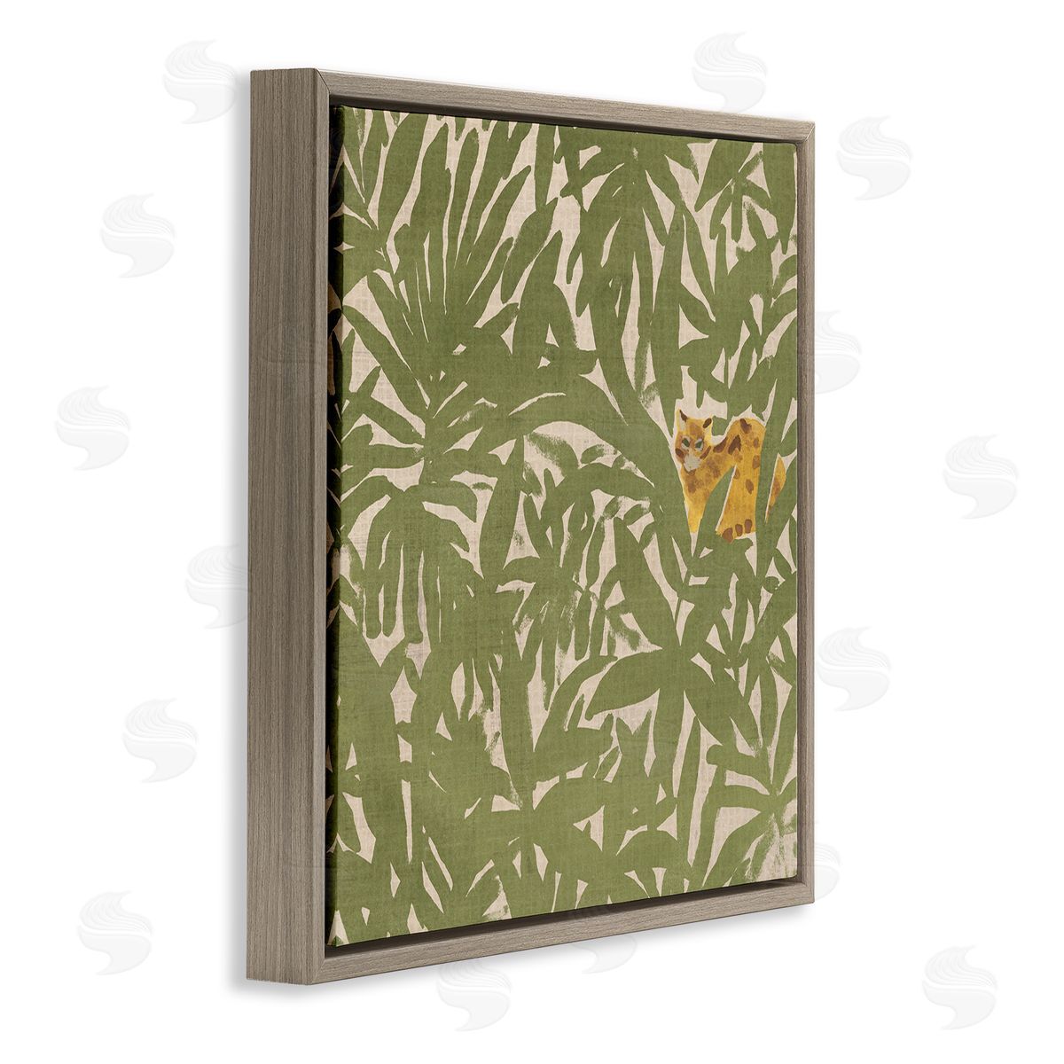 Hiding Cheetah Palm Plants Brown Floating Frame Canvas Wall Art, Home Decor by June Erica Vess