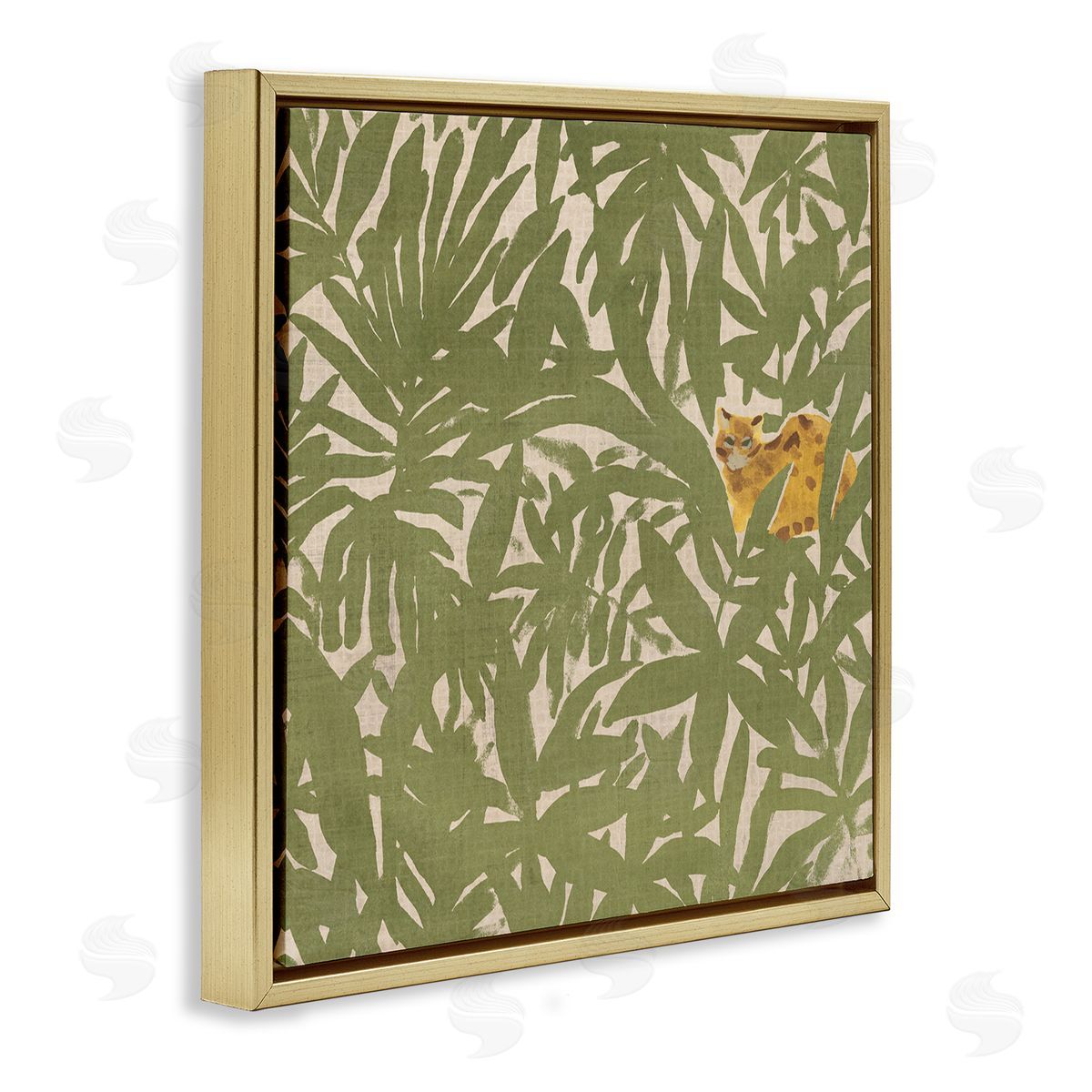 Hiding Cheetah Palm Plants Gold Floating Frame Canvas Wall Art, Home Decor by June Erica Vess