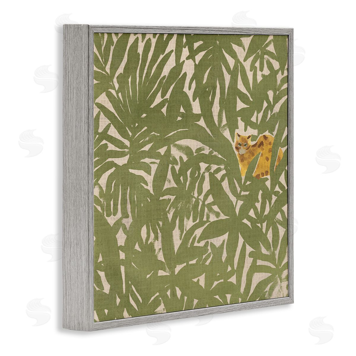 Hiding Cheetah Palm Plants Grey Frame Print Wall Art, Home Decor by June Erica Vess