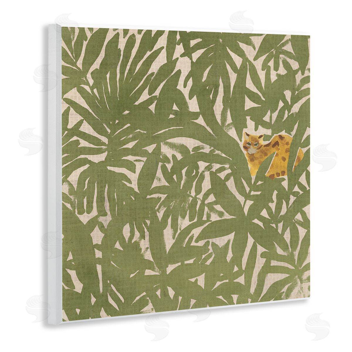 Hiding Cheetah Palm Plants Wood Plaque Wall Art, Home Decor by June Erica Vess