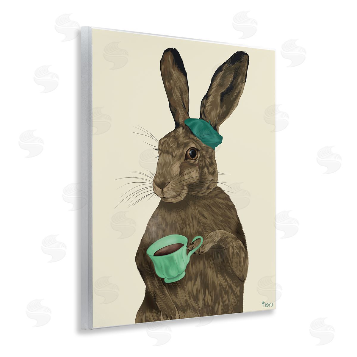Rabbit and Green Teacup Wood Plaque Wall Art, Home Decor by Tara Royle