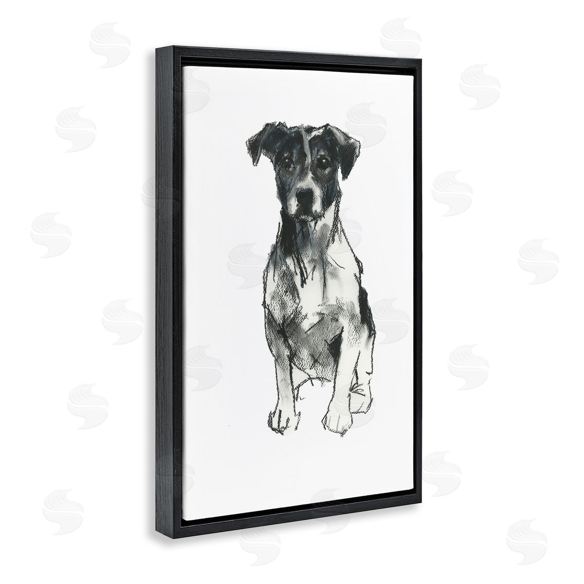Minimal Dog Drawing Black Floating Frame Canvas Wall Art, Home Decor by Cartissi