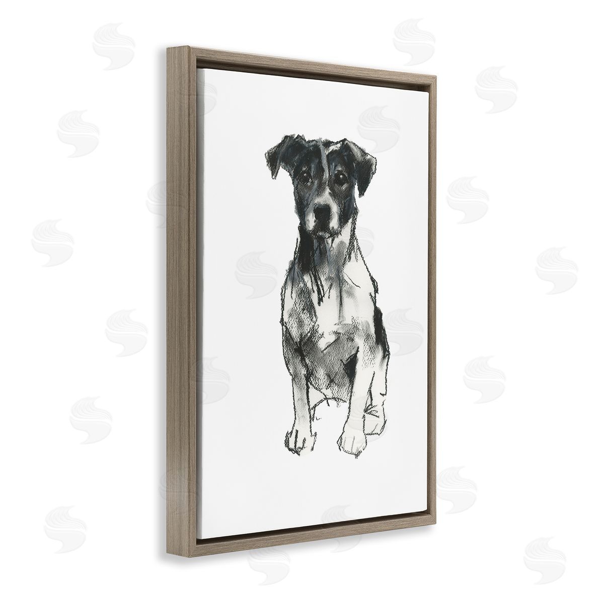 Minimal Dog Drawing Brown Floating Frame Canvas Wall Art, Home Decor by Cartissi