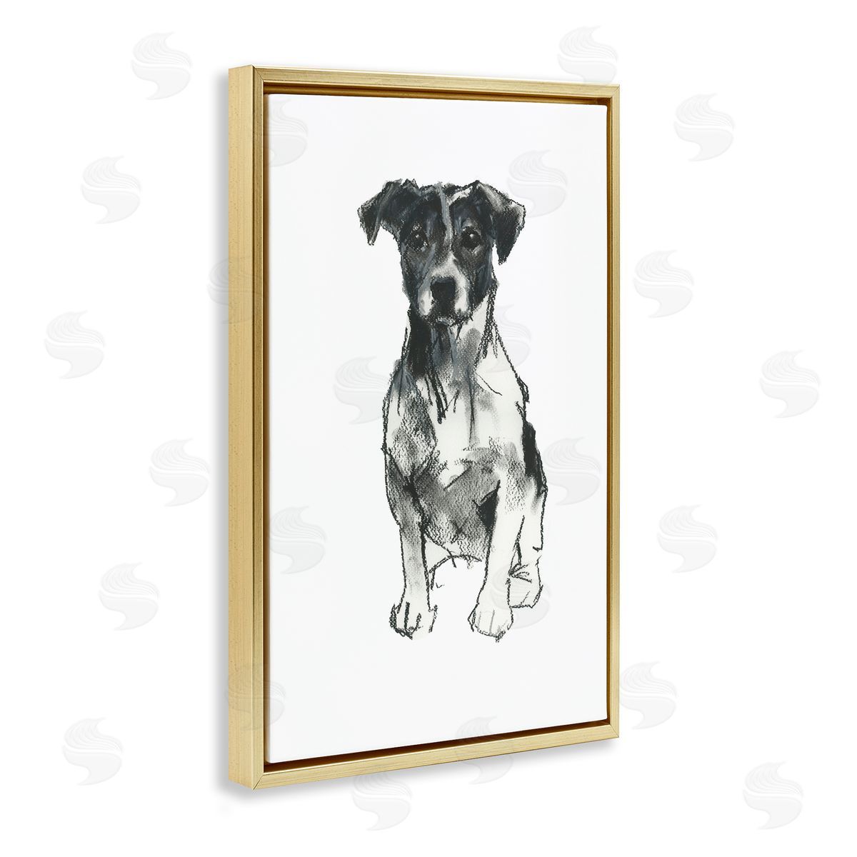 Minimal Dog Drawing Gold Floating Frame Canvas Wall Art, Home Decor by Cartissi