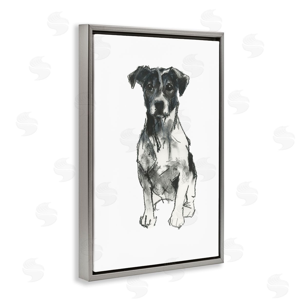 Minimal Dog Drawing Grey Floating Frame Canvas Wall Art, Home Decor by Cartissi