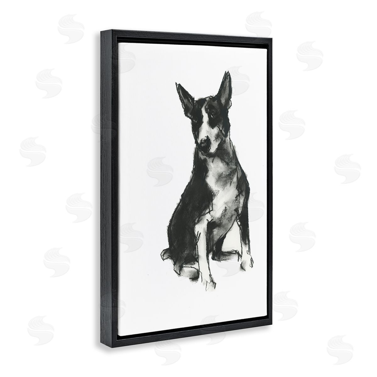 Charcoal Dog Drawing Black Floating Frame Canvas Wall Art, Home Decor by Cartissi