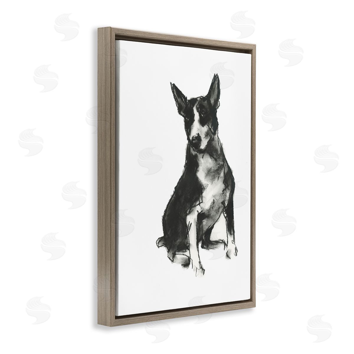Charcoal Dog Drawing Brown Floating Frame Canvas Wall Art, Home Decor by Cartissi