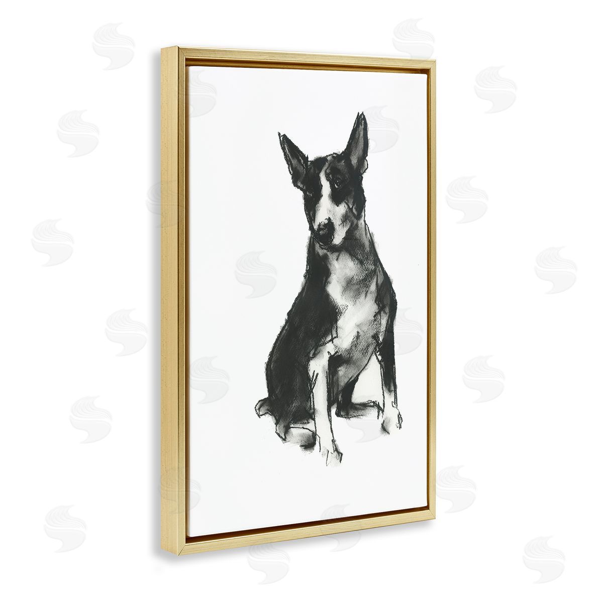 Charcoal Dog Drawing Gold Floating Frame Canvas Wall Art, Home Decor by Cartissi