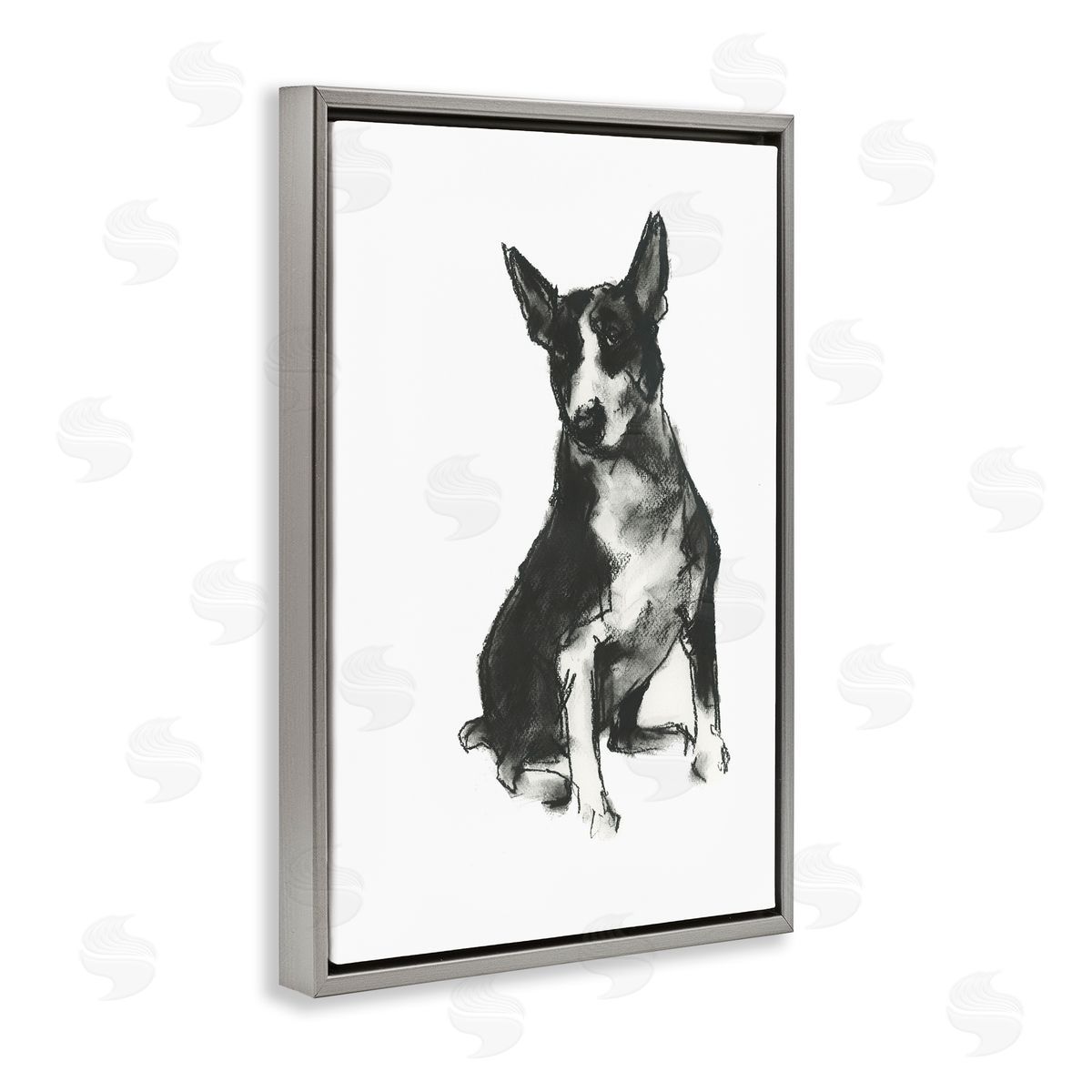 Charcoal Dog Drawing Grey Floating Frame Canvas Wall Art, Home Decor by Cartissi