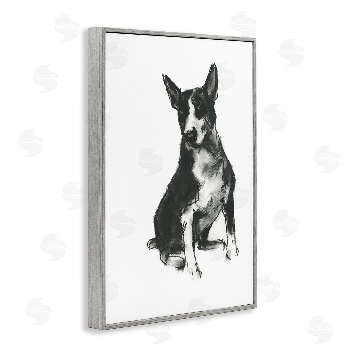 Charcoal Dog Drawing Grey Frame Print Wall Art, Home Decor by Cartissi