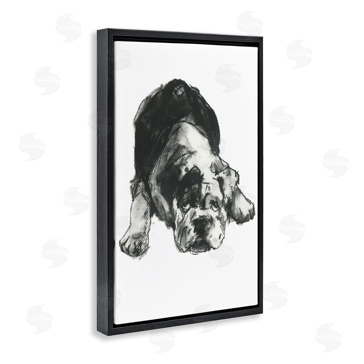 Bulldog Drawing Portrait Black Floating Frame Canvas Wall Art, Home Decor by Cartissi